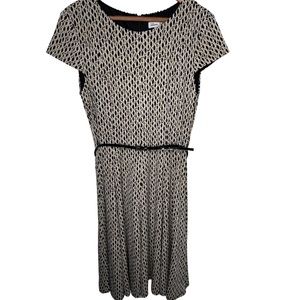 Laura Jeffries dress size 14 tan and black belted A-line dress